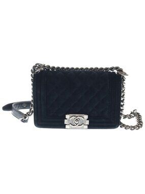 Chanel Boy Velour Shoulder Bag Chain Black Silver